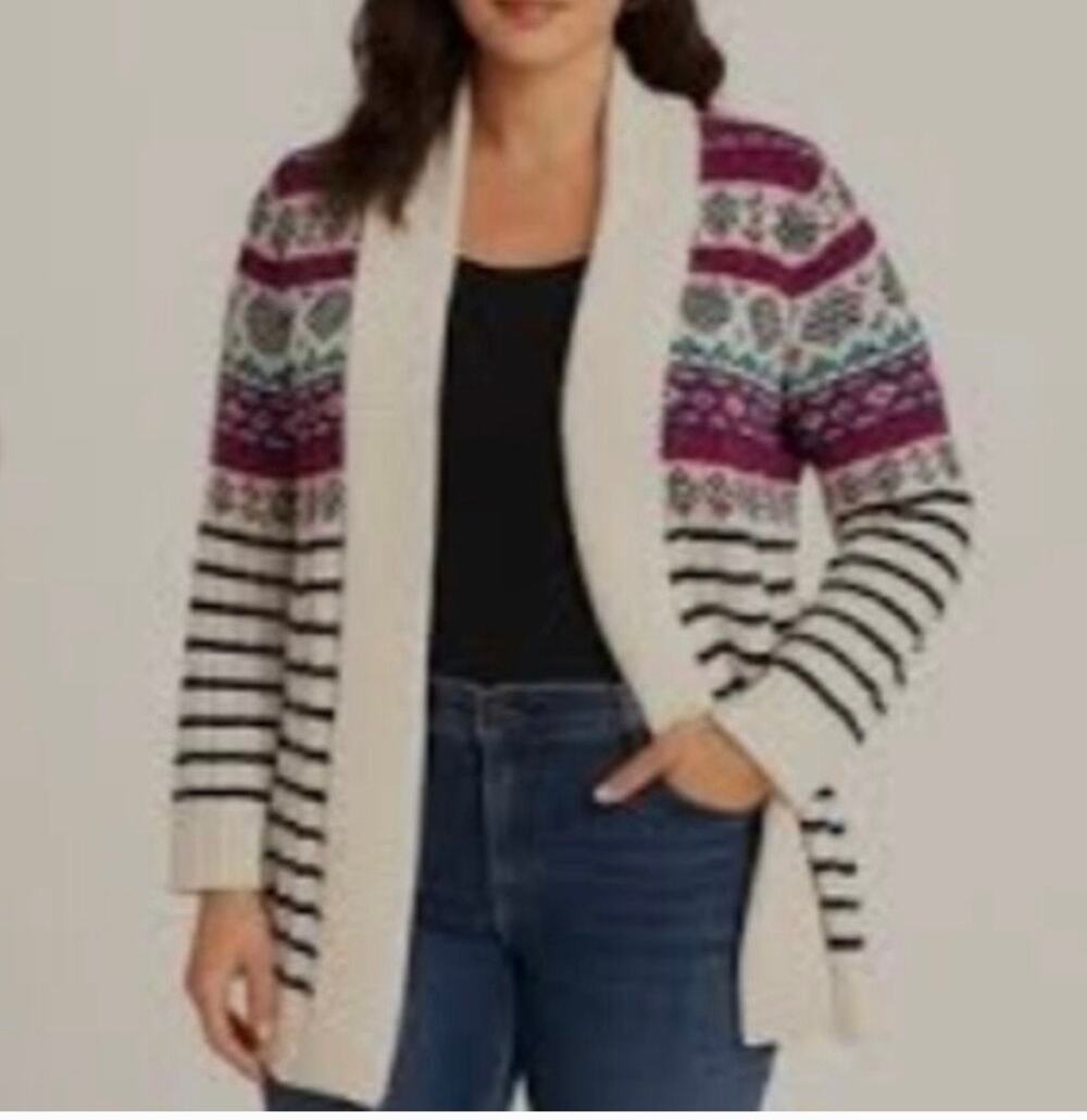 Talbots plus 
Open Front Collared Sweater Cardigan Multicolor Sz. 3X cotton